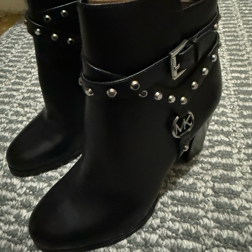 Michael Kors Black Leather Ankle Booties with Studded Details